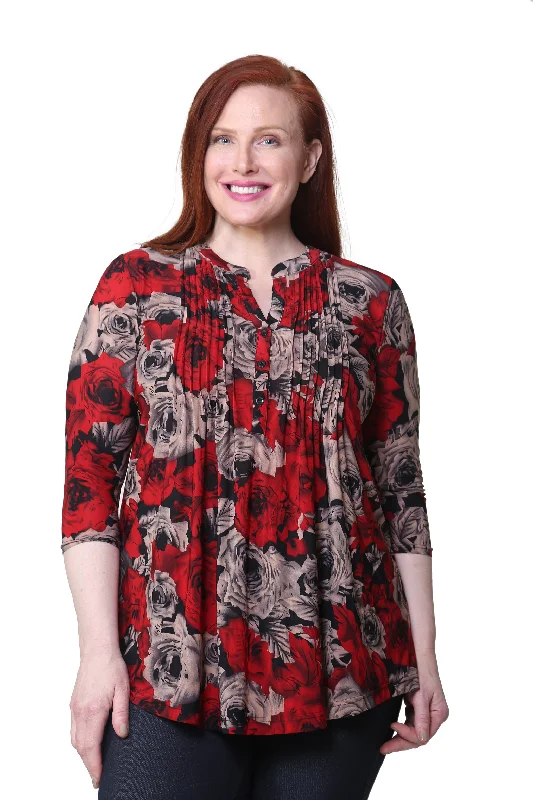 office dressPlus Size La Cera Midnight Roses Print Tunic