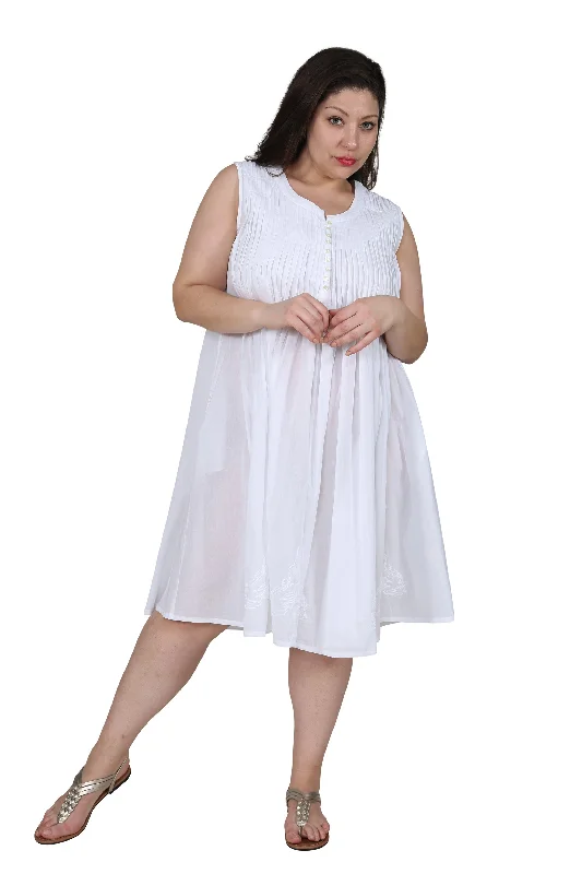 casual midi dressLa Cera 100% Cotton Sleeveless Dress with Hem Embroidery - Plus Size