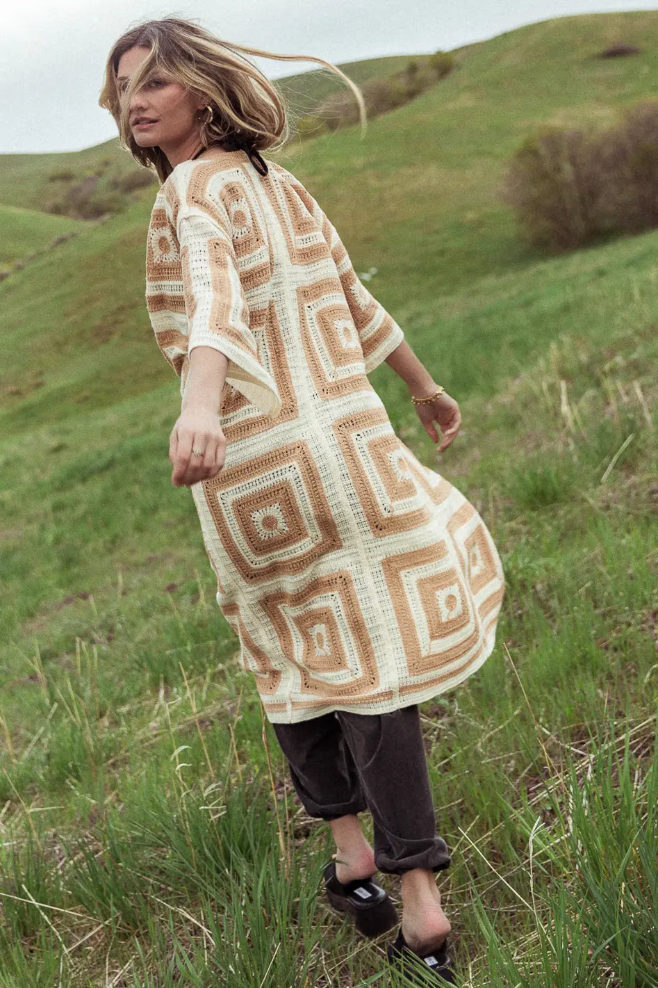 fashionable quilted coatRegio Geometric Kimono in Beige - FINAL SALE