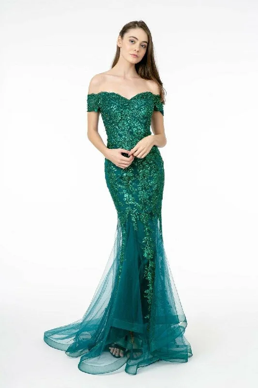 textured dressSweetheart Neckline Glitter Mesh w/ Cut-Out Back Long Prom Dress GLGL1823