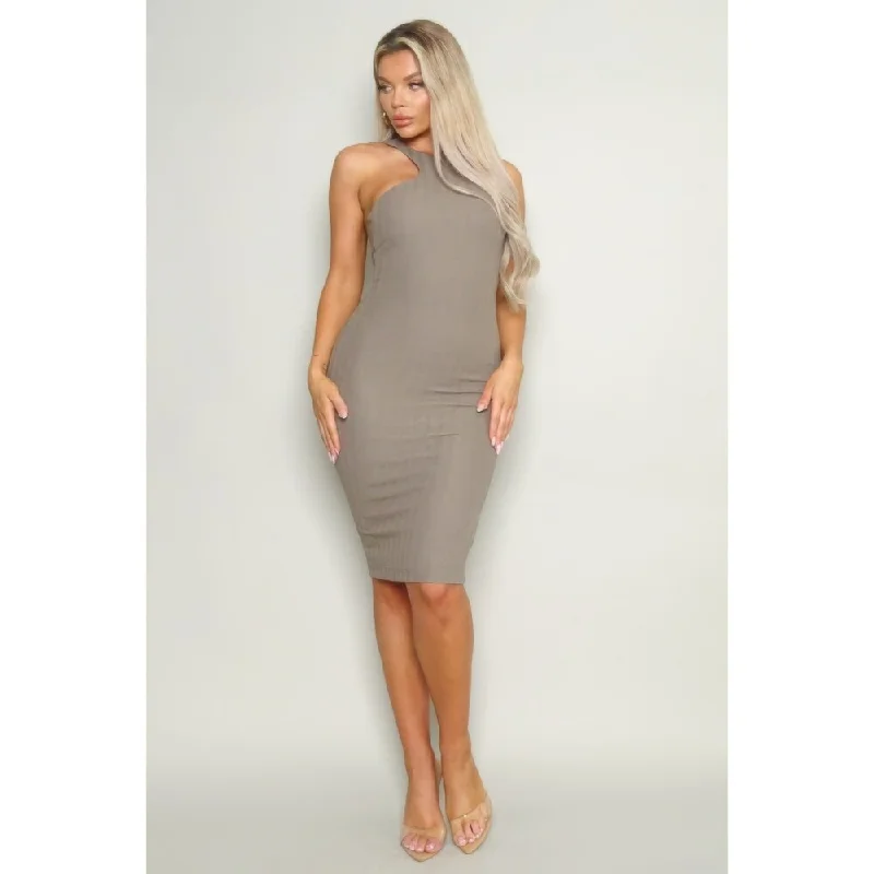 satin dressPolyester Racerback Knit Midi Dress with High-Cut Neckline