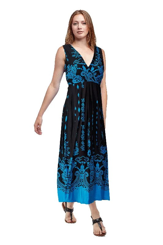 statement dressLa Cera Paisley Border Print Sleeveless Printed Maxi Dress