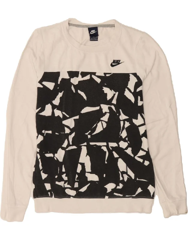 NIKE Mens Abstract Pattern Sweatshirt Jumper Small White Cotton