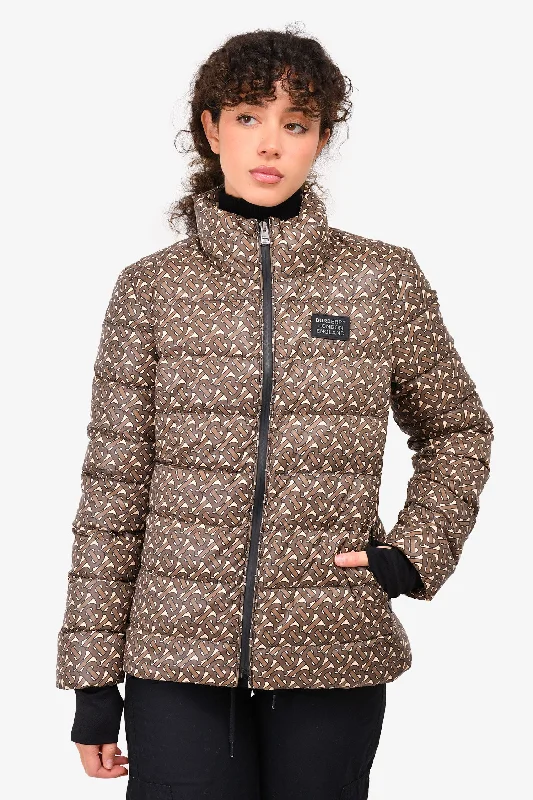 fashionable quilted coatBurberry Brown TB Monogram Down Puffer Jacket Size S