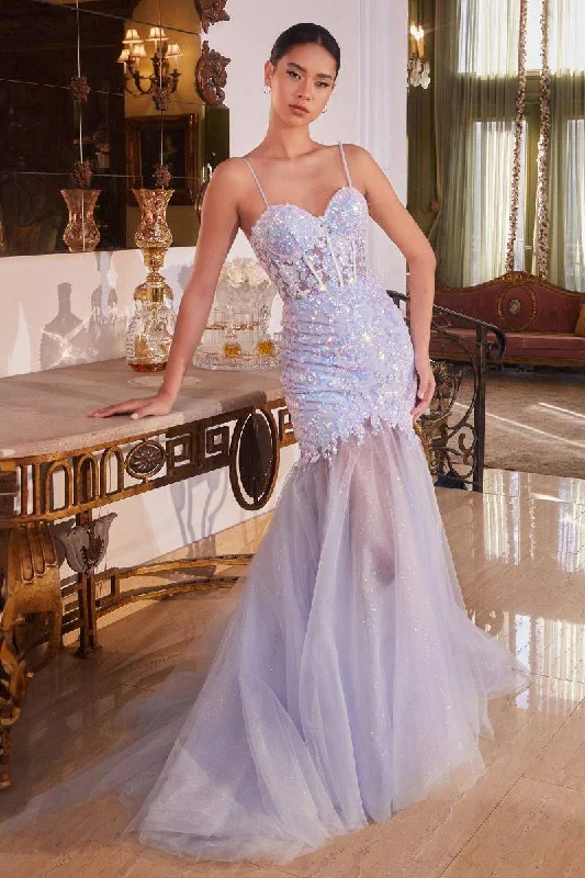 puff sleeve dressFloral Sequined Light BLue Mermaid Open Back Sweetheart Long Prom Dress CDCB148