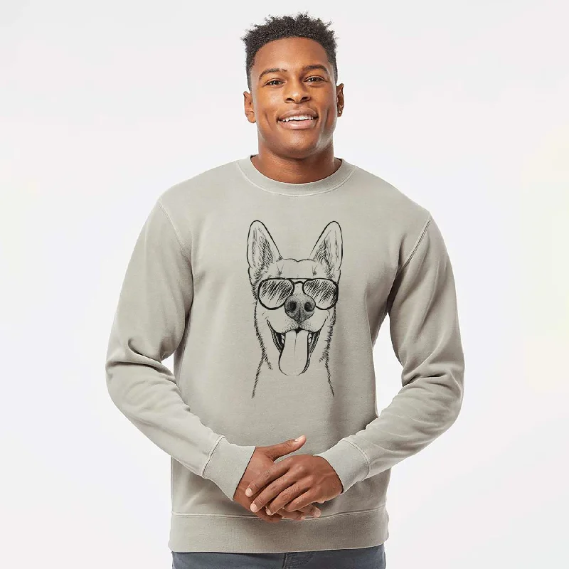 stylish athletic hoodieAviator Arlo the Husky Shepherd Mix - Unisex Pigment Dyed Crew Sweatshirt