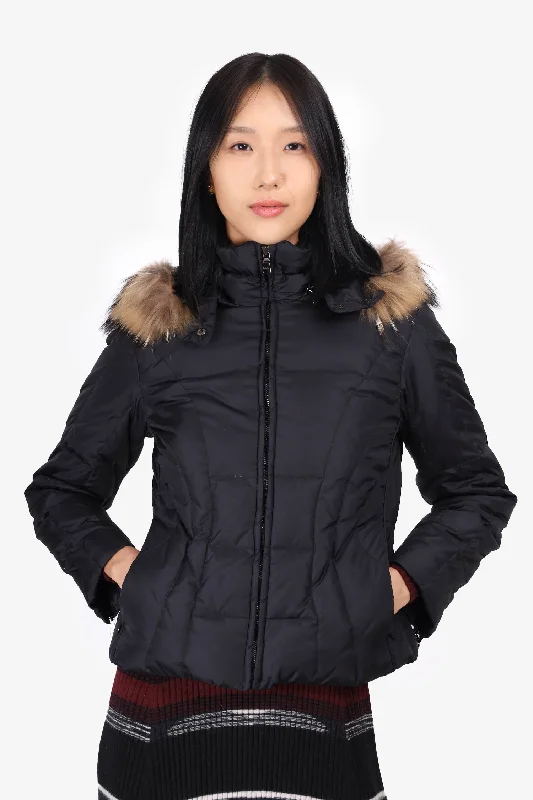 lightweight coatMarc New York Black Down Jacket with Removable Fur Trimmed Hood Size X-Small