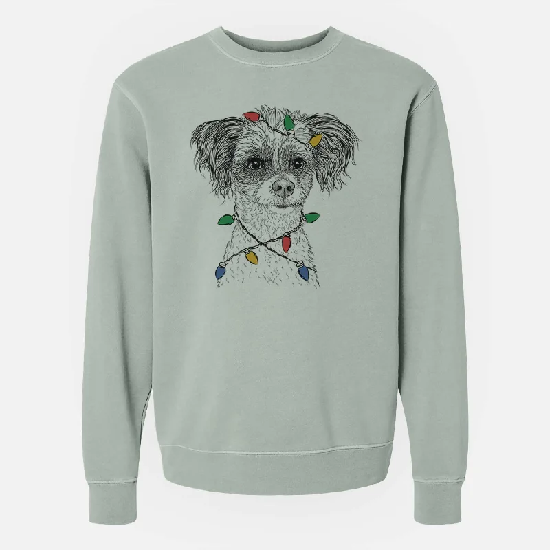 cozy gym sweatshirtChristmas Lights Finley the Papillon Mix - Unisex Pigment Dyed Crew Sweatshirt