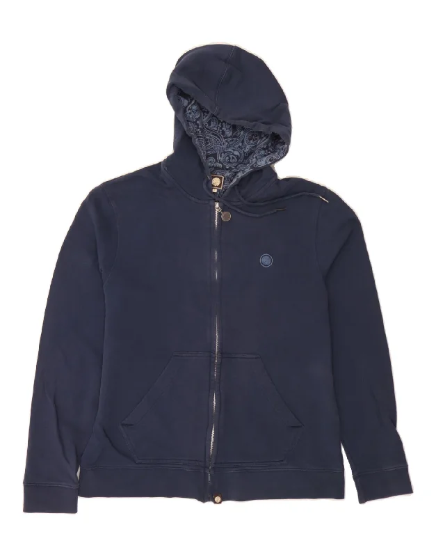 PRETTY GREEN Mens Zip Hoodie Sweater Large Navy Blue Cotton