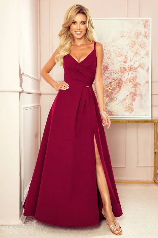 luxury dressNumoco 299-5 CHIARA elegant maxi dress with straps - Burgundy color