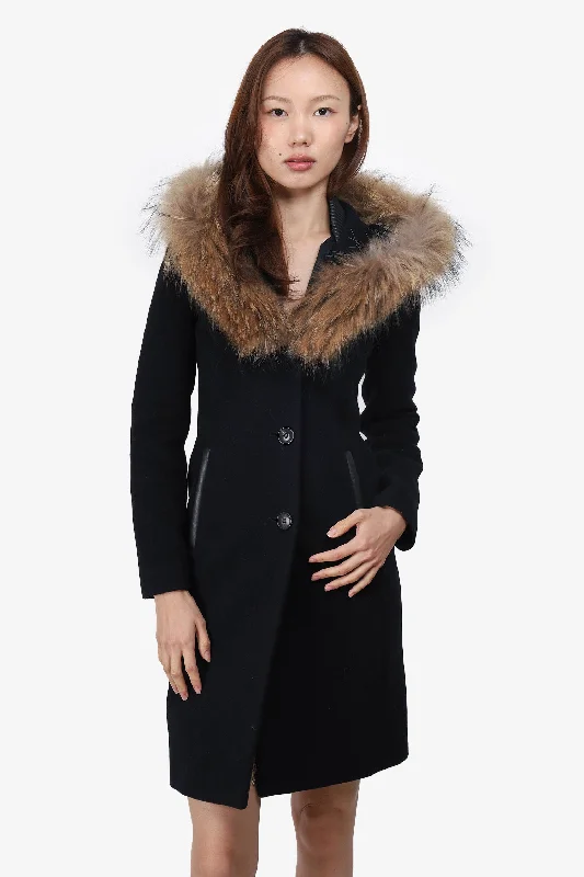 sleek and warm coatMackage Black Cashmere/Wool Racoon Fur Coat Size XXS