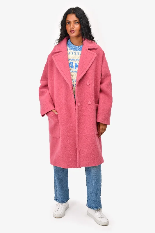 long-sleeve winter jacketWeekend Max Mara Pink Alpaca/Wool Single Breasted Coat Size 10