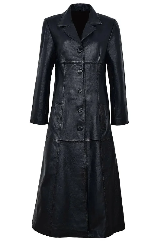 cozy fleece coatWomen's Black Real Leather Trench Long Overcoat