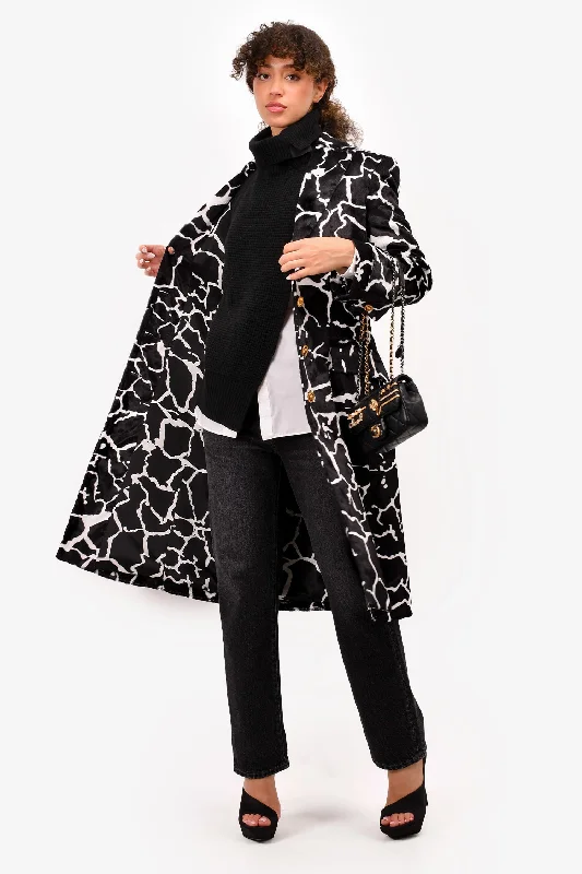 cozy fleece coatVersace Black/White Cow Print Long Coat Size 40