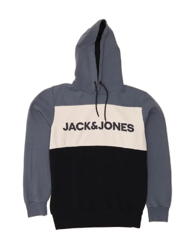 JACK & JONES Mens Graphic Hoodie Jumper Medium Navy Blue Colourblock