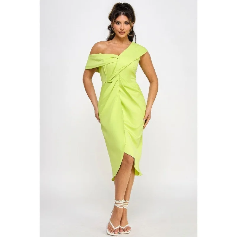 casual evening dressOff Shoulder Twist Front Midi Dress With Tulip Skirt