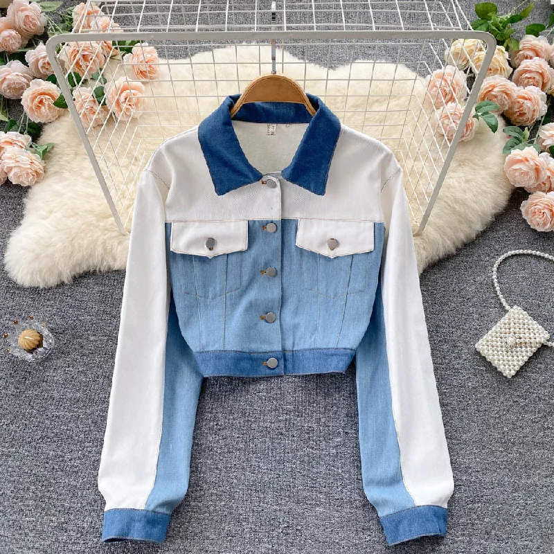 fashionable quilted coatCute dual tone denim jacket    S484