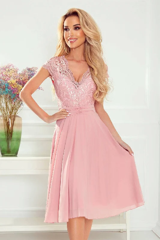 fitted bodycon dressNumoco 381-1 LINDA - chiffon dress with lace neckline - dirty pink