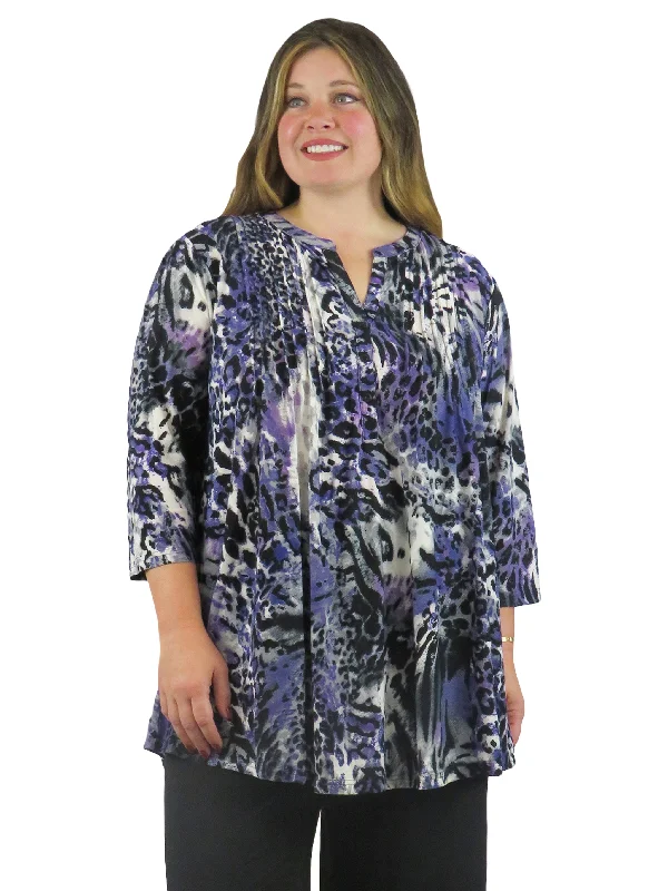 fitted dressLa Cera Pleat Front Animal Printed Tunic - Plus Size