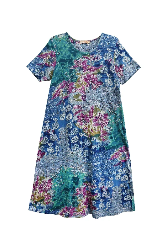 casual shift dressPlus Size La Cera Cotton Floral Jersey Knit A-Line Dress