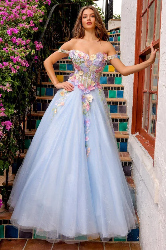 casual shift dressOff Shoulder Tulle Skirt Floral Applique A-Line Long Prom Dress AC6124