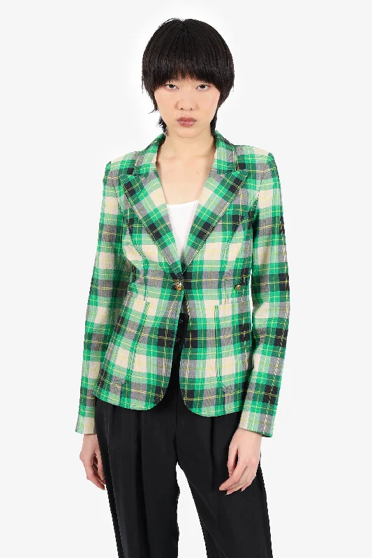 fashion coat with hoodSmythe Green Plaid Dutchess Blazer Size 2