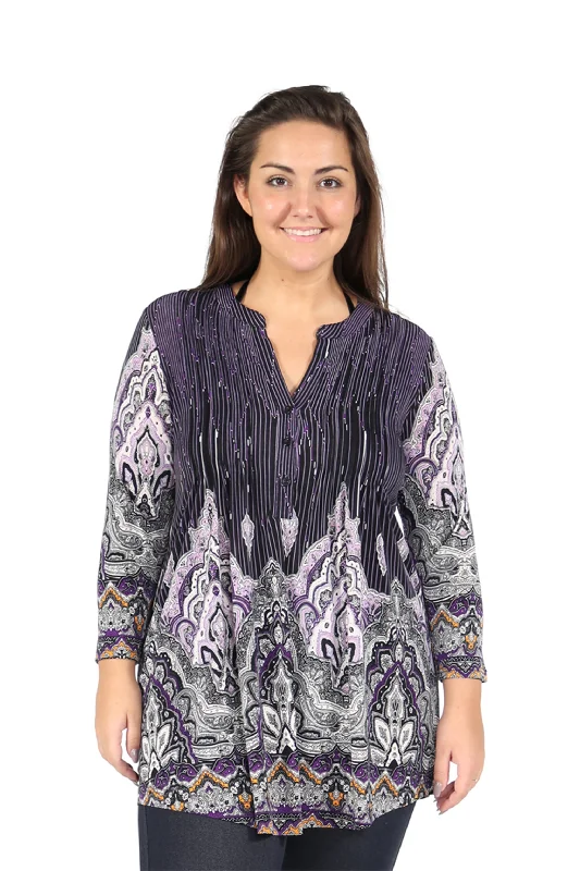 luxury dressPlus Size La Cera Empire Paisley Print Tunic