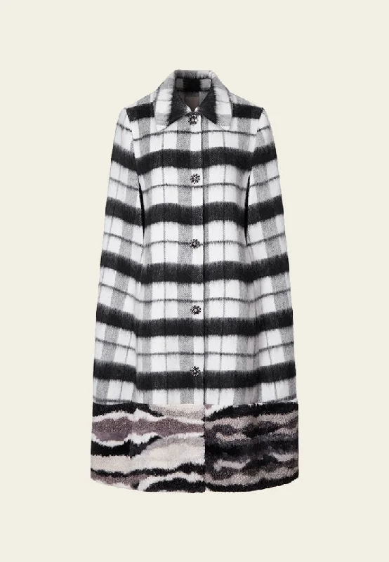 comfortable winter coatBlack Plaid Wool Long Cape