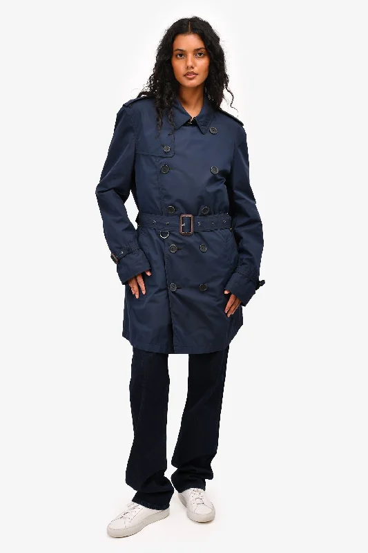 stylish coatBurberry Brit Navy Nylon Belted Midi Trench Size M