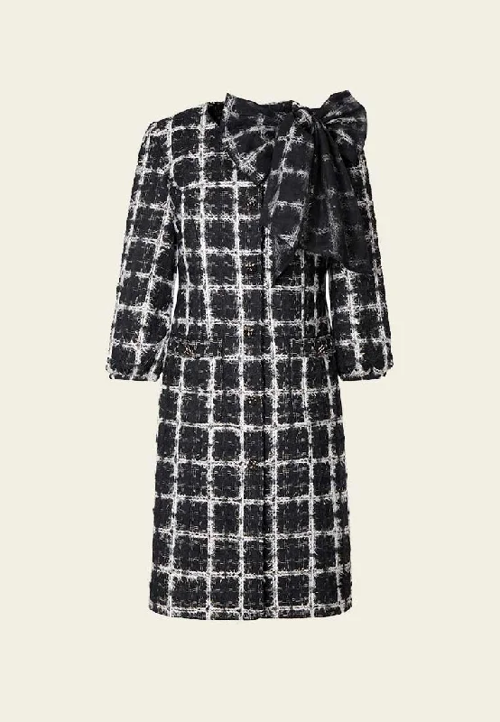 relaxed fit coatBow Lurex Tweed & Mesh Coat Dress