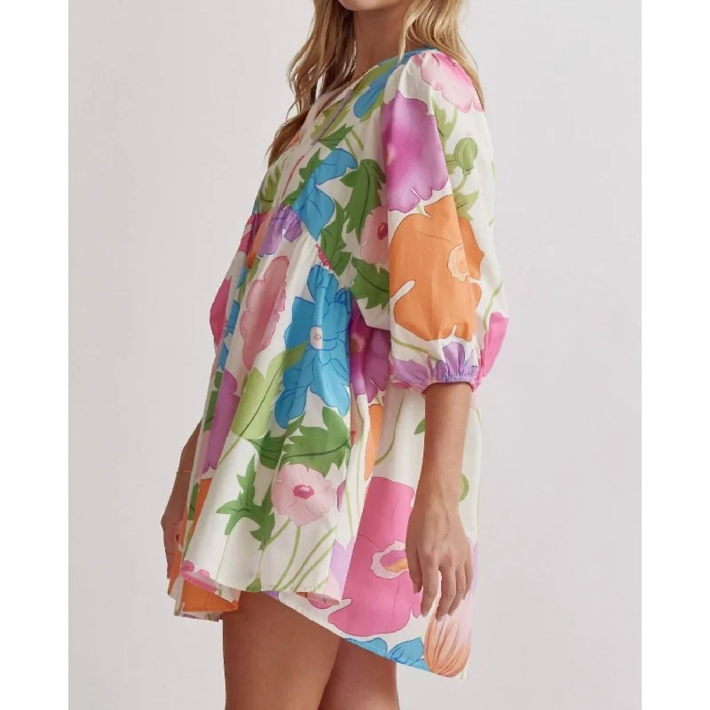 party-ready dressEntro - Blossom Burst Vibrant Floral Mini Dress