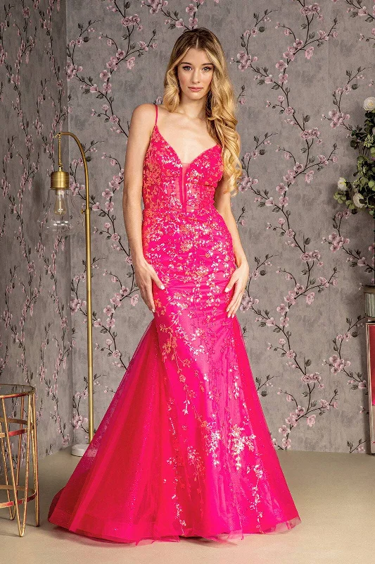 boho dressGlitter Sequin Sheer Bodice Mesh Trumpet Long Prom Dress GLGL3220