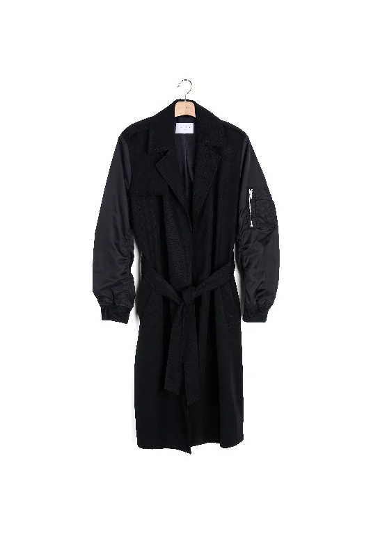 long-sleeve coatManteau fluide bi-matière ceinturé