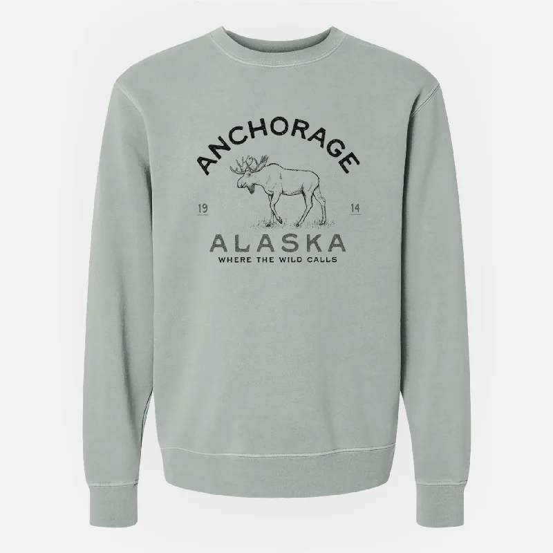 pullover workout hoodieAnchorage Alaska Moose - Unisex Pigment Dyed Crew Sweatshirt