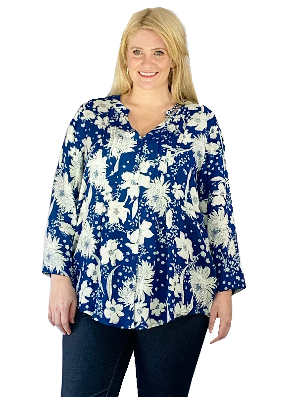 stylish dressPleat Front Printed Rayon Top - Plus Size