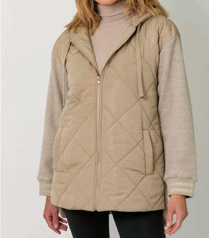 Mixed Sleeve Puffer Jacket In Latte