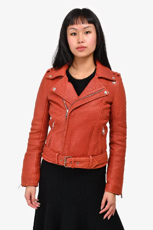 cozy wool-blend coatMaje Rust Orange Leather Moto Jacket With Belt Size 36