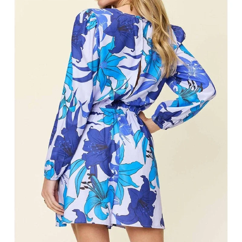 party-ready dressDouble Take - Floral Bliss Long Sleeve Romper Ensemble With Pockets