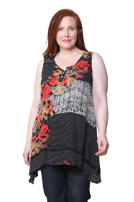 ashionable dressPrinted Sleeveless A-Line Top - Plus Size