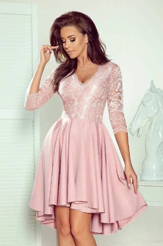 summer dressNumoco 210-11 NICOLLE - dress with longer back with lace neckline - powder pink