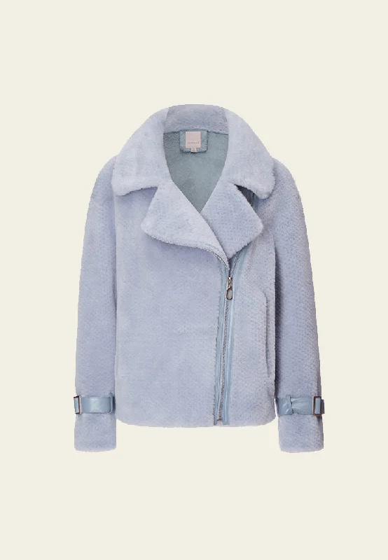 tailored coatLight Blue Wool Shearling Biker Jacket