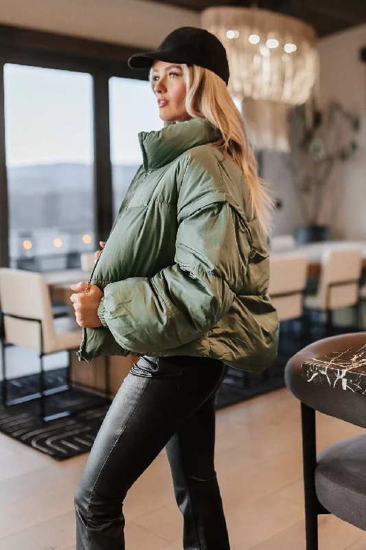 insulated winter jacketKai Detachable Sleeve Jacket in Sage - FINAL SALE