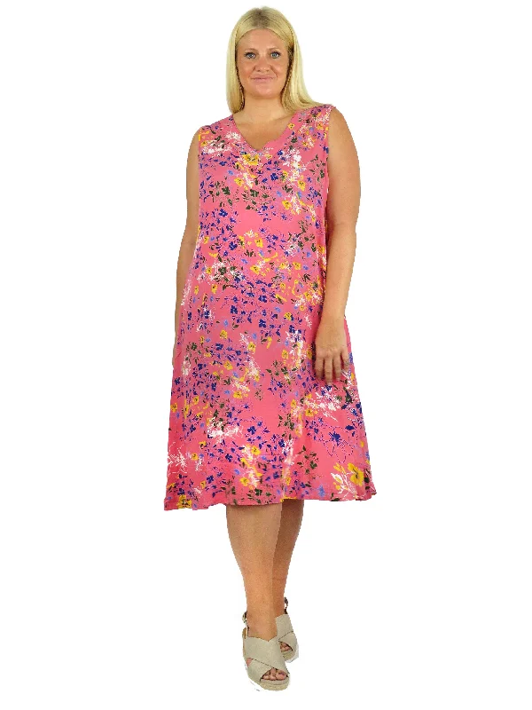 cocktail party dressLa Cera Sleeveless V-Neck Vibrant Floral Dress - Plus Size