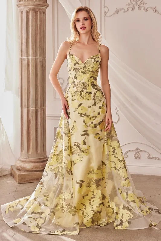 stylish dressFloral Pattern Spaghetti Straps Sweetheart A-Line Tulle Overskirt Long Prom & Bridesmaid Dress CDA0770