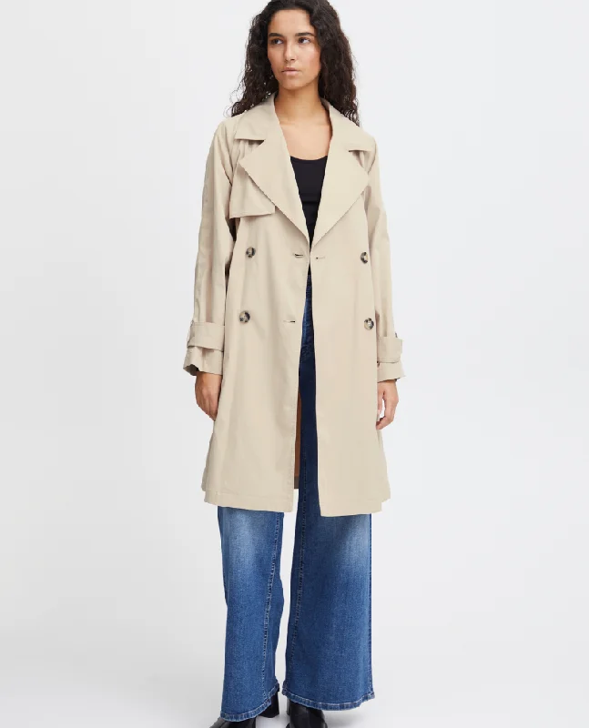 cozy wool-blend coatIchi Elova Doeskin Trench Coat