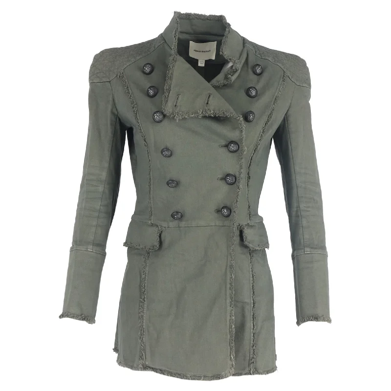 Pierre Balmain Double Breasted Military Jacket in Green Cotton