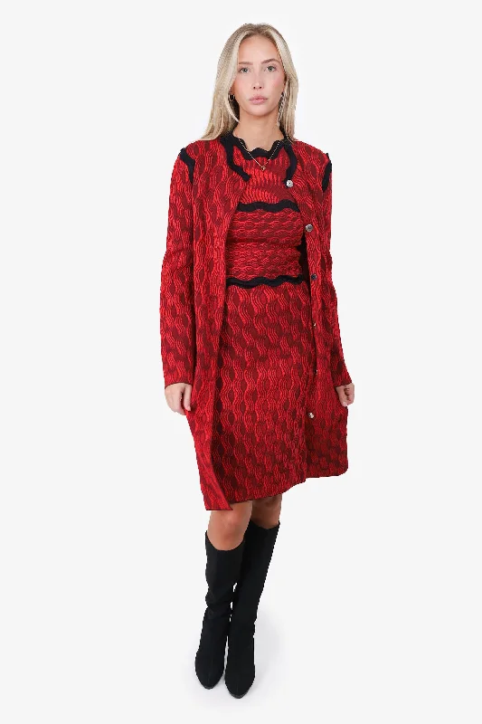 oversized puffer coatMary Katrantzou Red/Black Wave Pattern Jacket Size S