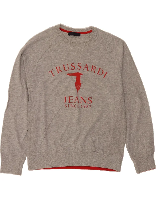 TRUSSARDI JEANS Mens Graphic Sweatshirt Jumper XL Grey Cotton