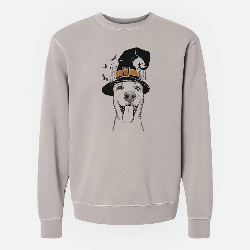 luxe gym hoodieWitch Arlo the Husky Shepherd Mix - Unisex Pigment Dyed Crew Sweatshirt