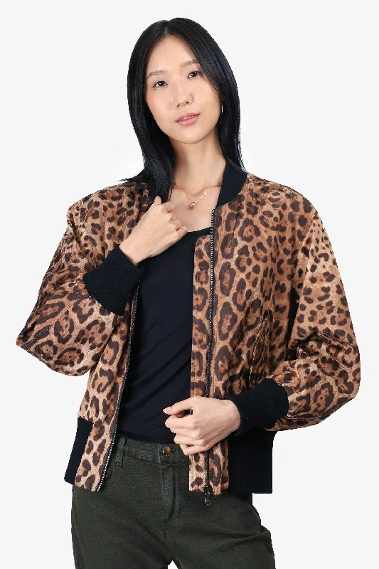 street style coatDolce & Gabbana Leopard Print Bomber Jacket Size 40